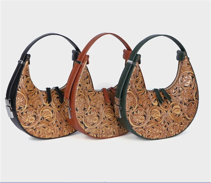 leather crescent bag for women