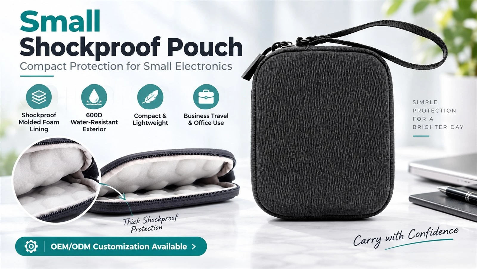 Small Shockproof Pouch for electronics with molded foam lining and water-resistant 600D exterior Small Shockproof Pouch for electronics with molded foam lining and water-resistant 600D exterior